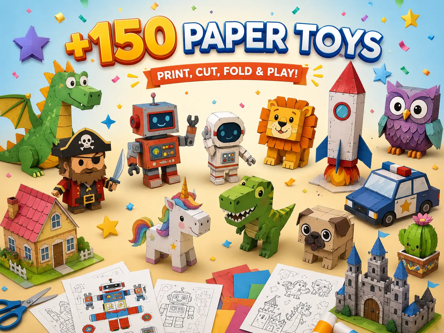 Paper toy characters preview
